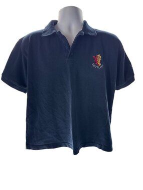 Scotland Polo Shirt Mens Large Navy Lion Crest Embroidered Cotton Rugby Heritage